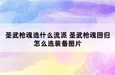 圣武枪魂选什么流派 圣武枪魂回归怎么选装备图片